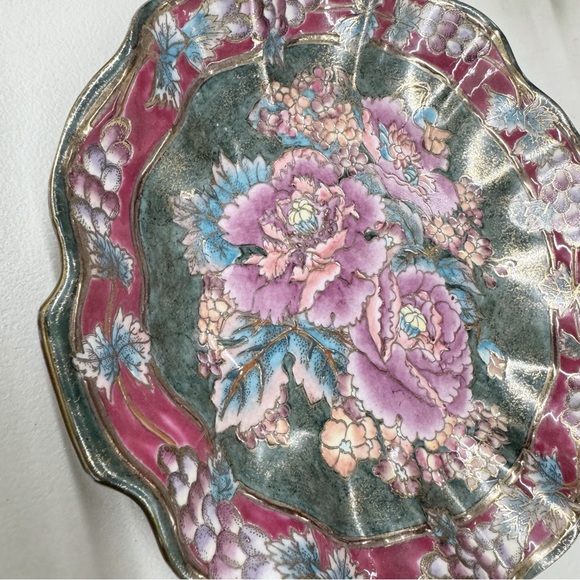 Vintage Floral Decorative Glazed Oriental Plate Signed - Picture 4 of 10